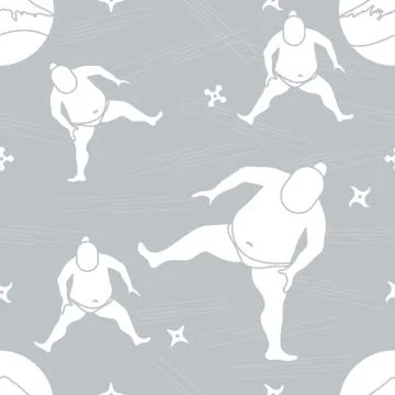 Vector pattern of sumo wrestler, shurikens and mountain Fuji. 库存插图