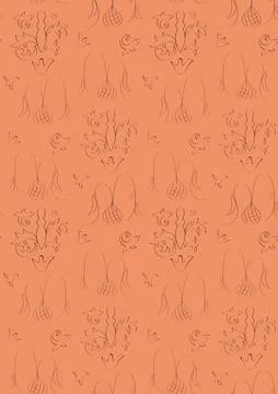 Vector pattern of thin lines depicting leaves and fruits of fantastic plants, Stock Illustration