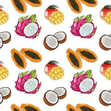 Vector pattern of tropical fruits Stock Illustration