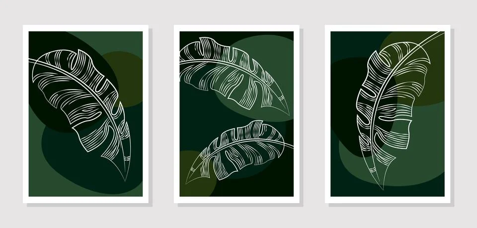 Vector pattern with tropical leaves on abstract green spots, wall decor Stock Illustration