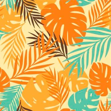 Vector pattern with tropical leaves Stock Illustration
