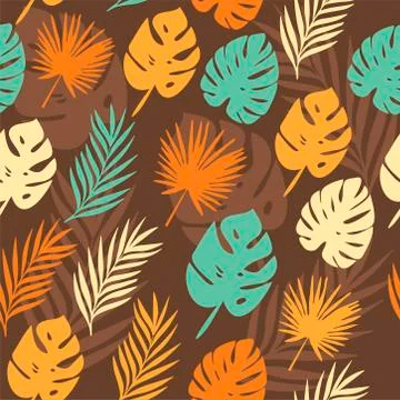 Vector pattern with tropical leaves Stock Illustration