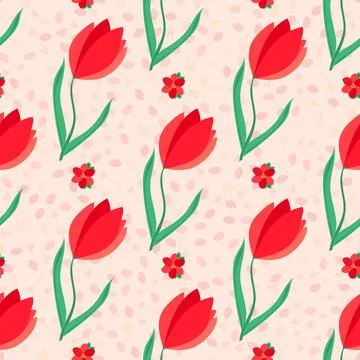 Vector. Pattern with tulips on a light background. Fashionable seamless tulip Stock Illustration