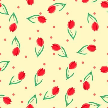 Vector. Pattern with tulips on a light yellow background. Fashionable seamles Illustrazione stock