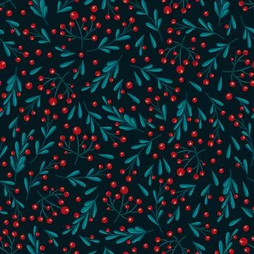 Vector pattern with twigs and berries Stock Illustration