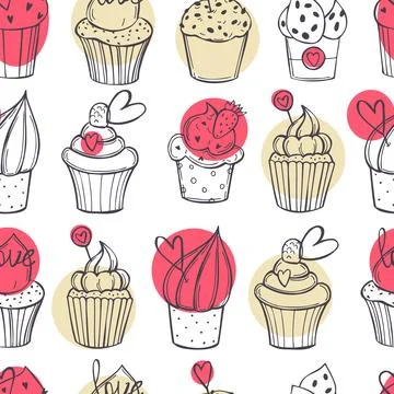 Vector pattern with Valentine's Day cupcakes. Stock Illustration