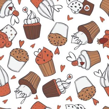 Vector pattern with Valentine's Day cupcakes. Stock Illustration