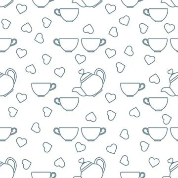 Vector pattern Valentine's Day Teapot, cup, heart Ilustración de archivo