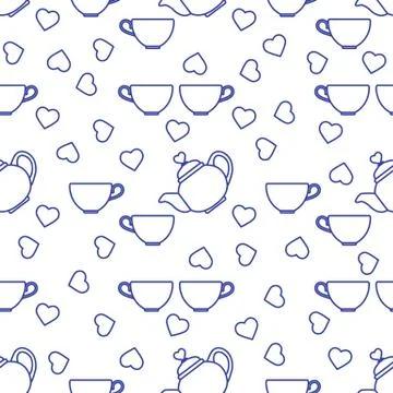 Vector pattern Valentine's Day Teapot, cup, heart Ilustración de archivo