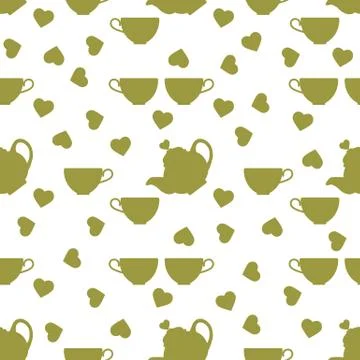 Vector pattern Valentine's Day Teapot, cup, heart Ilustración de archivo