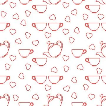 Vector pattern Valentine's Day Teapot, cup, heart Ilustración de archivo