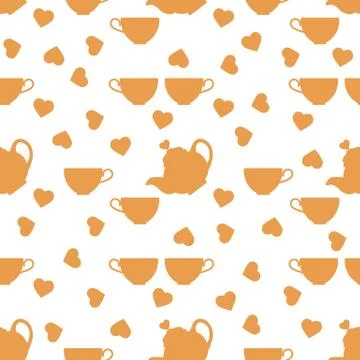 Vector pattern Valentine's Day Teapot, cup, heart Stock Illustration