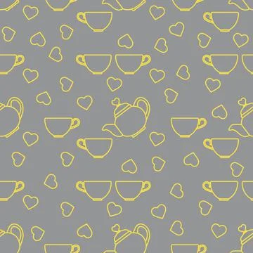 Vector pattern Valentine's Day Teapot, cup, heart Stock Illustration