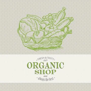 Vector pattern with vegetables in a basket. Organic shop Stock Illustration