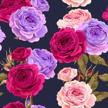 Vector pattern with vintage roses, buds and leaves Stock Illustration