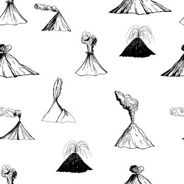 Vector   pattern with volcanoes. Stock Illustration