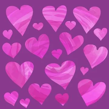 Vector pattern with watercolor painted pink hearts Stock Illustration