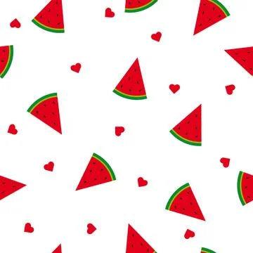 Vector pattern with watermelon slices and hearts Stock Illustration