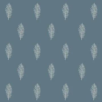 Vector pattern of white ferns on a blue background. Stock Illustration