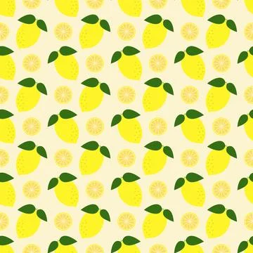 Vector pattern with whole lemons and slices in staggered order Stock Illustration
