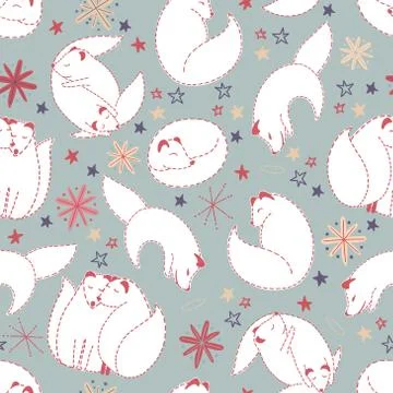 Vector pattern winter theme arctic fox Stock Illustration