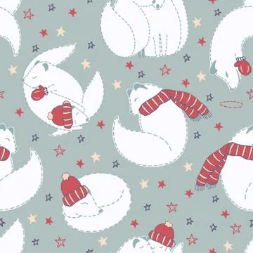 Vector pattern winter theme arctic fox. Stock Illustration