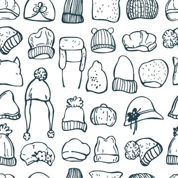 Vector pattern with winter women's hats. Stock Illustration