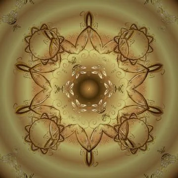 Vector pattern on yellow and beige colors with golden elements. Damask pattern f Stock Illustration
