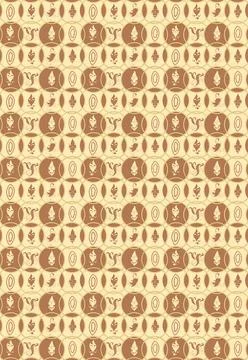 A vector pattern of yellow rings and unusual elements inside them. Stock Illustration