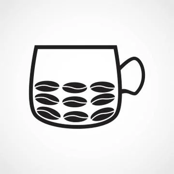 Vector patterns with cups and cofee grains on the white background. Series of Stock Illustration