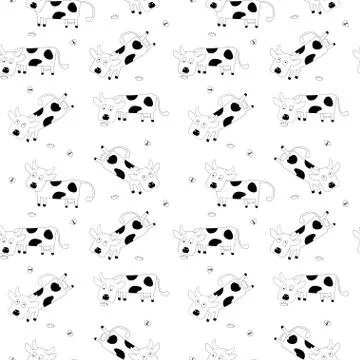Vector patterns with fun cute cow and cow skin texture. Stock Illustration