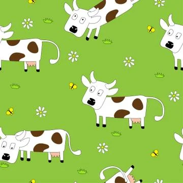 Vector patterns with fun cute cow and cow skin texture. Stock Illustration