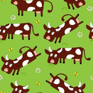 Vector patterns with fun cute cow and cow skin texture. Stock Illustration
