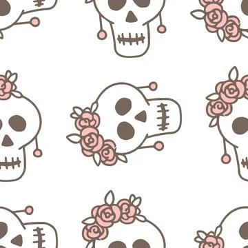 Vector Patterns with Halloween Hand Drawn skull Stock Illustration