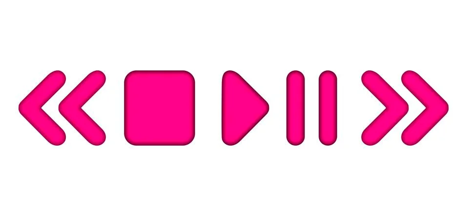Vector pause play media player pink rounded icons / buttons with inner shadow Stock Illustration