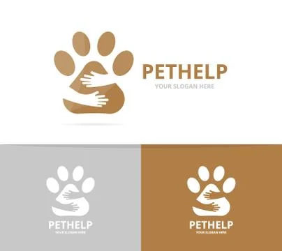 Vector paw and hands logo combination. Pet and embrace symbol or icon. Unique Stock Illustration