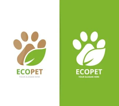 Vector paw and leaf logo combination. Pet and eco symbol or icon. Unique vet and イラスト素材