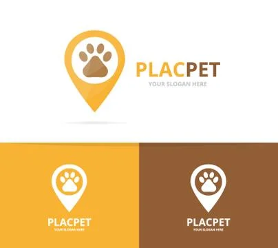 Vector paw and map pointer logo combination. Pet and gps locator symbol or icon Stock Illustration