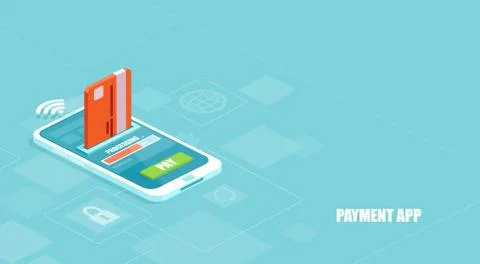 Vector of a payment being processed using a credit card on smartphone via a f Stock Illustration