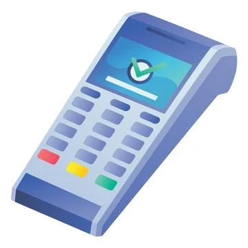 Vector payment machine and credit card. POS terminal confirms the payment by Stock Illustration