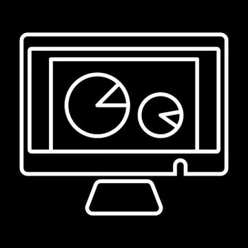 Vector pc aptop and diagram icon on black background. Analytic process on Illustrazione stock