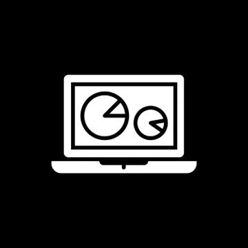 Vector pc aptop and diagram icon on black background. Analytic process on Stock Illustration
