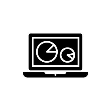 Vector pc laptop and diagram icon on white background. Analytic process on 스톡 일러스트