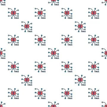 Vector PC Virus - Computer protection colored seamless pattern Stockillustratie