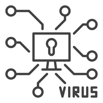 Vector PC Virus simple icon or sign in thin line style Stock Illustration