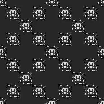 Vector PC Virus simple seamless pattern in thin line style イラスト素材