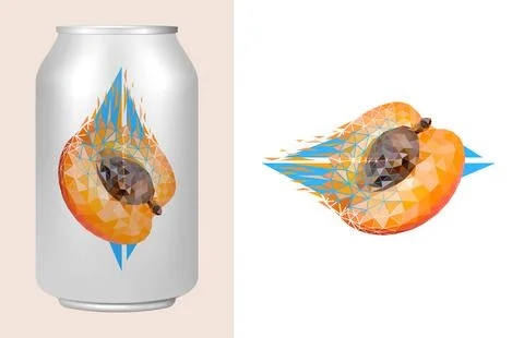 Vector peach in low poly style . Editable illustration Stock Illustration