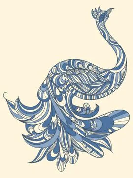 Vector peacock with detailed tail Illustrazione stock