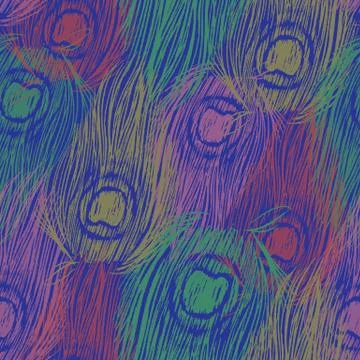 Vector peacock feathers seamless pattern/Ornament with ink hand drawn peaco.. Illustrazione stock