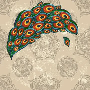 Vector peacock feathers on  seamless wallpaper Stock Illustration